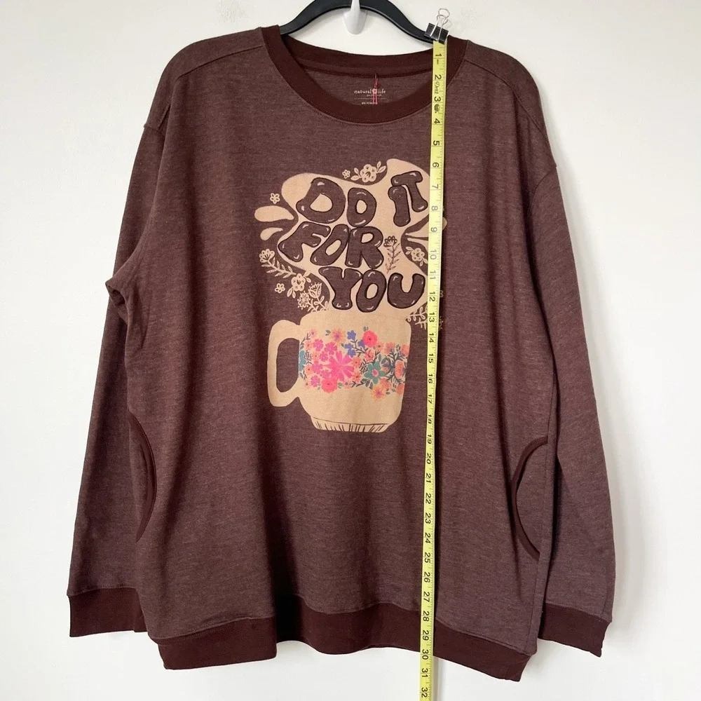 NEW Natural Life Do It For You Comfy Pocket Sweatshirt Floral Coffee Large Brown - Picture 8 of 12
